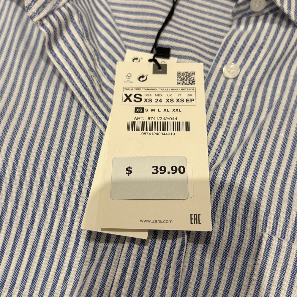 NWT Zara Striped Poplin Button Down Shirt - Picture 3 of 4